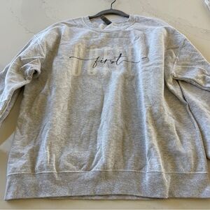 Gildan Light Gray Crewneck Sweatshirt with Script 'first' Detail